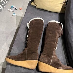 Michael Kors Chocolate Brown Wedge Boots- Suede/ Shearling 9 1/2M